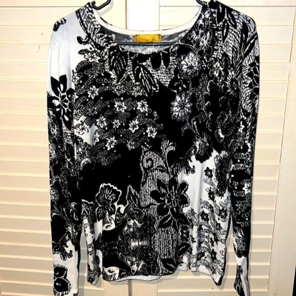LOUISE FD sweater floral beaded B&W Size M L - Picture 1 of 6